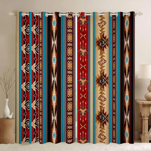 Miniatura 34 de Cortinas opacas de estilo bohemio occidental de 76 x 45 pulgadas, cortinas y cortinas de atrapasueños de vaca, cortinas del suroeste, cortinas