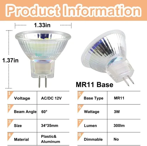 Miniatura 2 de Bombillas LED de 3 W, focos LED GU4.0 no regulables de 300 lúmenes, equivalente a 40 vatios, CA/CC 12V, blanco frío 6000k, paquete de 6