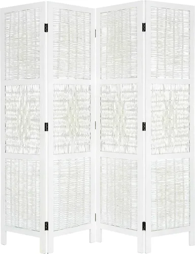 Legacy Decor Mimbre del divisor de sitio de la pantalla de 4 paneles y diseño blanco antiguo del diamante del color de madera