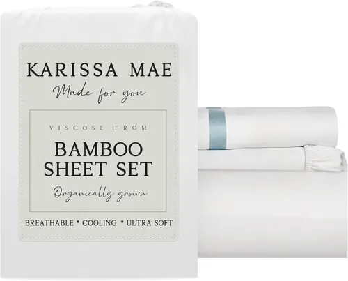 Miniatura 77 de KARISSA MAE Juego de sábanas tamaño individual de viscosa de bambú refrescante, 100% cultivadas orgánicamente, bolsillo profundo de 18 pulgadas