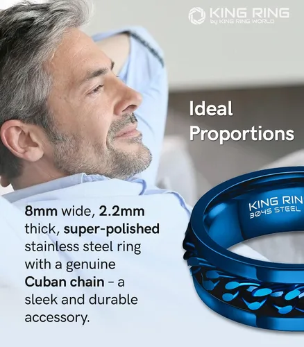 Miniatura 61 de King Ring Anillo giratorio de 0.315 pulgadas, anillo plano pulido fino para hombres y mujeres con cadena cubana, diseñado en Estados Unidos