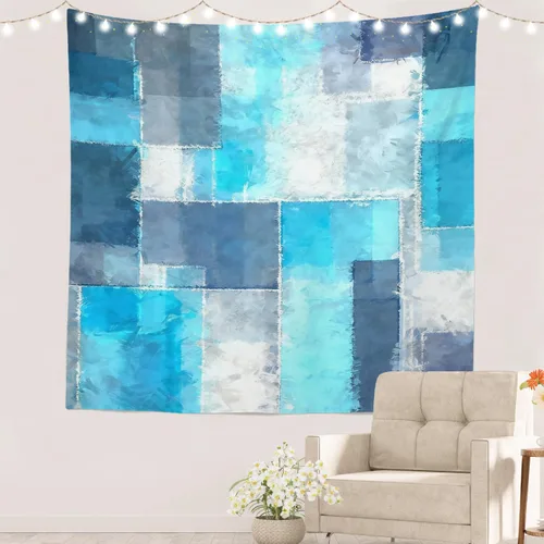 Miniatura 108 de Batmerry Tapiz azul y blanco, tapiz abstracto de pintura azul, negro, gris y blanco, para sala de estar, dormitorio, pared, decorativo, 51.2 x 59.1