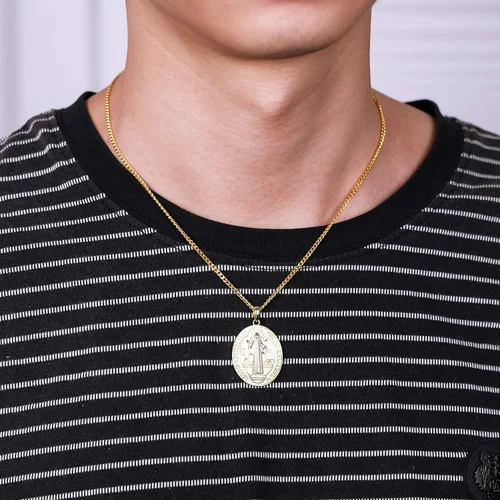 Miniatura 4 de WIOY Collar de medalla de San Benito de plata de ley 925, regalo de joyería católica de San Benito para hombres y mujeres