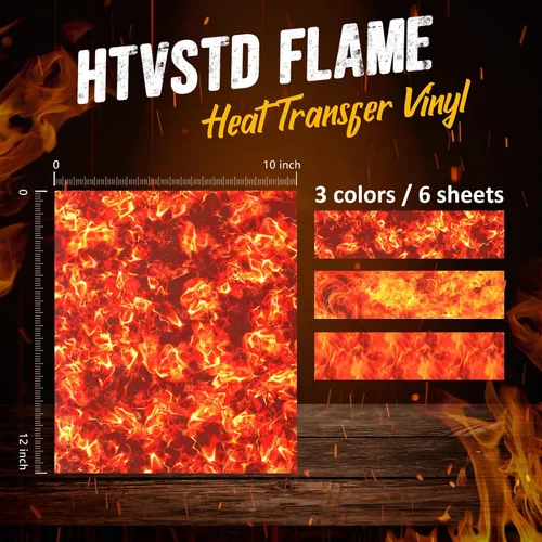 Miniatura 2 de Vinilo de transferencia de calor, 6 hojas de vinilo HTV de llama (12 x 10 pulgadas), estampado HTV ardiente para planchar en camisetas con estampado