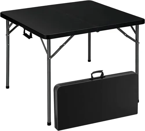 Miniatura 10 de Mesa plegable cuadrada de 34 pulgadas plegable por la mitad, mesa portátil de comedor de alta densidad resistente con asa de transporte, mesas