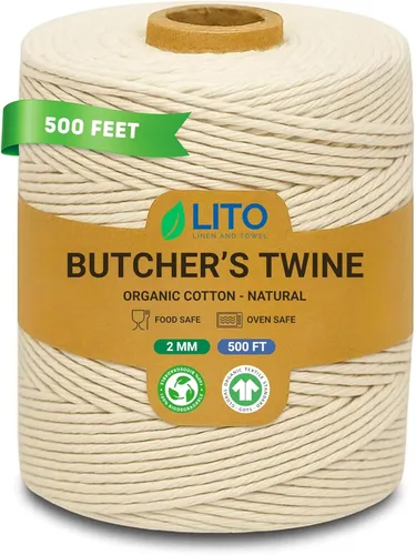 Miniatura 21 de Cordel de carnicero orgánico para cocinar y atar – Cuerda de cocina de algodón natural resistente de 1.2mm de 1000 pies – Cuerda apta