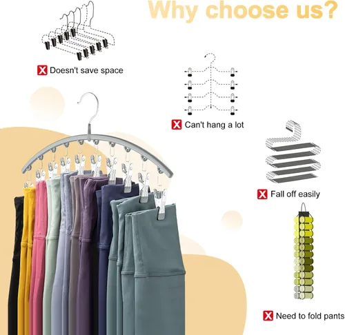 Miniatura 2 de Volnamal Organizador de leggings para armario, colgador de metal para pantalones de yoga con revestimiento de goma, paquete de 4 con 10 clips