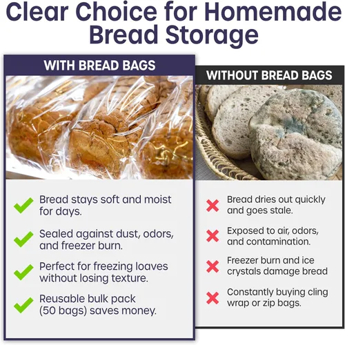 Miniatura 6 de Bolsas de pan de plástico reutilizables, paquete de 50 bolsas transparentes para pan casero, perfectas para almacenamiento de productos horneados