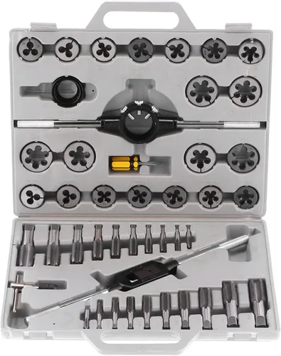 Juego de 45 piezas de machos y troqueles maestros, incluye grifo de alambre y tamaño métrico M6 a M24, roscas cilíndricas finas/55°, kit de
