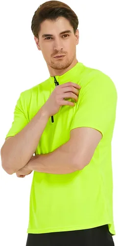 Miniatura 5 de qualidyne Camiseta de ciclismo para hombre, manga corta, media cremallera, con bolsillo trasero con cremallera