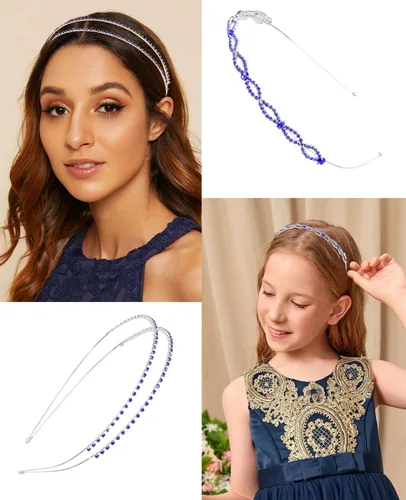Miniatura 5 de Wecoe Diadema azul real con diamantes de imitación, diadema de flores para niña, diadema de metal de cristal para mujer, regalo de diadema de moda