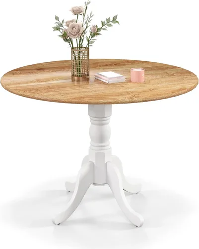 Miniatura 11 de Mesa de comedor redonda para 4, mesa de cocina rústica con mesa de 40 pulgadas, patas curvadas de caballete, mesa de tulipán de madera de goma, mesa
