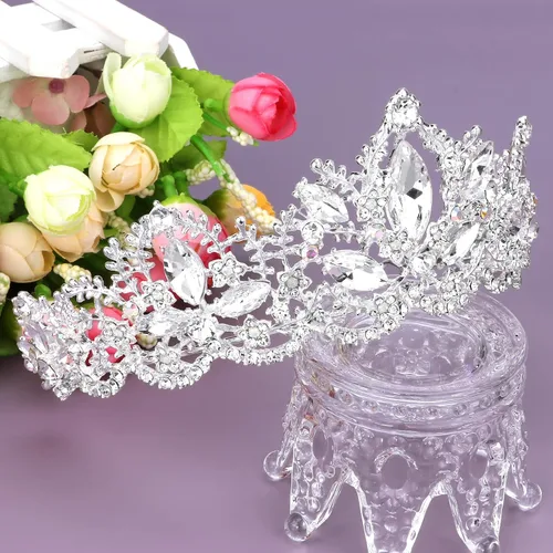 Miniatura 7 de Tiara de plata para boda, tiaras y coronas para mujer, tiara de reina de diamantes de imitación para mujer, corona de princesa, diadema