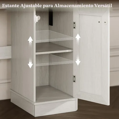 Miniatura 6 de Escritorio de maquillaje de granja con espejo y luces, mesa de tocador de 47 pulgadas con 8 cajones de almacenamiento, 1 gabinete y 2 bandejas