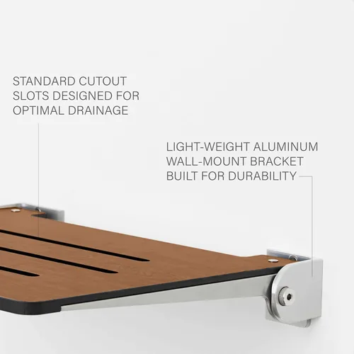 Miniatura 6 de Seachrome Asiento de ducha plegable Silhouette Slimline de 18 pulgadas, para montaje en pared, asiento rústico de teca con marco plateado