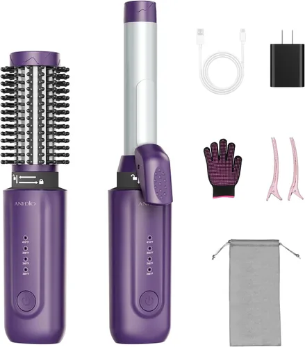 Cepillo de rizador inalámbrico, MCH Ceramic Hot, 8000 mAh, 4 ajustes de temperatura, mini peine de viaje portátil de 1/1.5 pulgadas, rizador de pelo