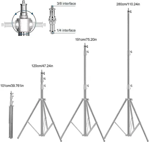Miniatura 2 de Soporte de luz de acero inoxidable para fotografía, soporte de trípode resistente acolchado con resorte, 9.5 pies/9.2 ft, 2 paquetes de soportes