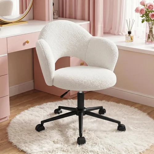 Miniatura 11 de Homkdom - Silla de escritorio con ruedas, 3.94 pulgadas de grosor, cómoda silla de tocador de pétalos, silla giratoria sin brazos con respaldo