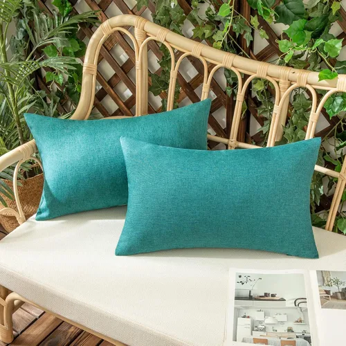 Miniatura 55 de Juego de 2 fundas para cojines de exterior, impermeables, decorativas, de lino, para casa de campo, fundas sólidas para cojines para tienda