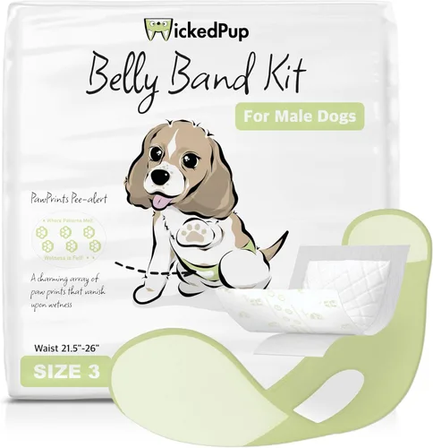 Miniatura 8 de WICKEDPUP Kit de banda para el vientre para perro macho, 50 almohadillas de pañales y 1 envoltura reutilizable para macho (talla 1