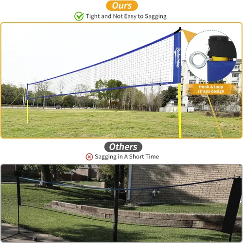 Miniatura 5 de Juego de red de bádminton portátil para exteriores de 20 pies de tamaño reglamentario para patio trasero con postes resistentes, bolsa de transporte