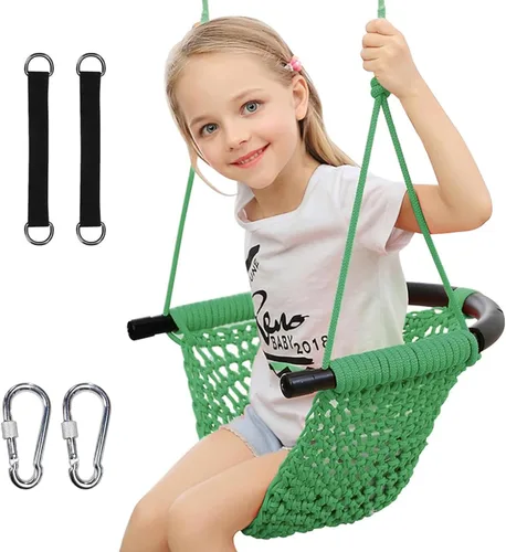 Miniatura 15 de Asiento de columpio para niños pequeños tejido a mano para niños con cuerdas ajustables, juego de columpios Little Tikes, para interiores y Gris