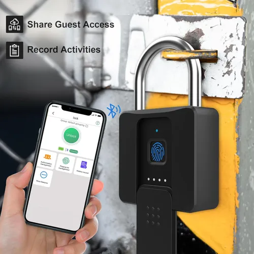 Miniatura 7 de Candado de huellas dactilares, Dhiedas Pad Lock con huella dactilar Bluetooth llave impermeable resistente cerradura de combinación para valla al