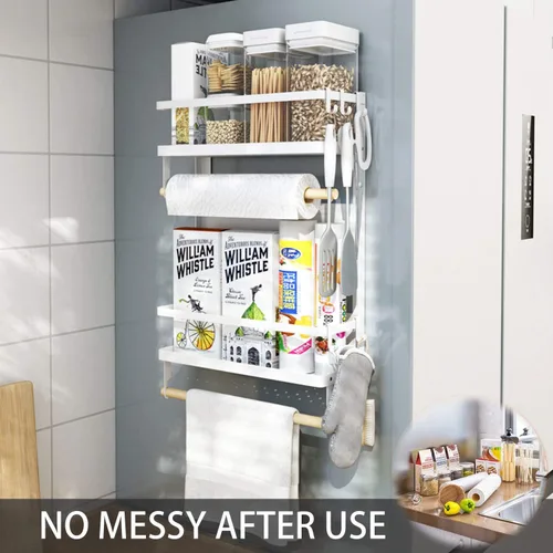 Miniatura 3 de EASTTOWEST Estante magnético para especias, estante magnético de cocina de 4 niveles para refrigerador con 2 soportes para toallas de papel y 5