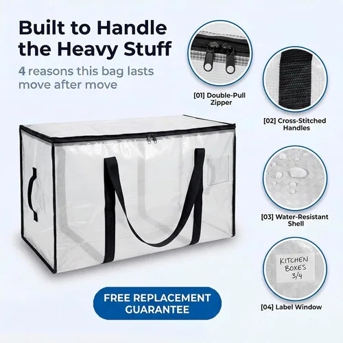 Miniatura 4 de ClearSpace Bolsas de mudanza o bolsa de almacenamiento de gran tamaño – Cajas grandes para mudanzas con correas de mochila, cremalleras y asas