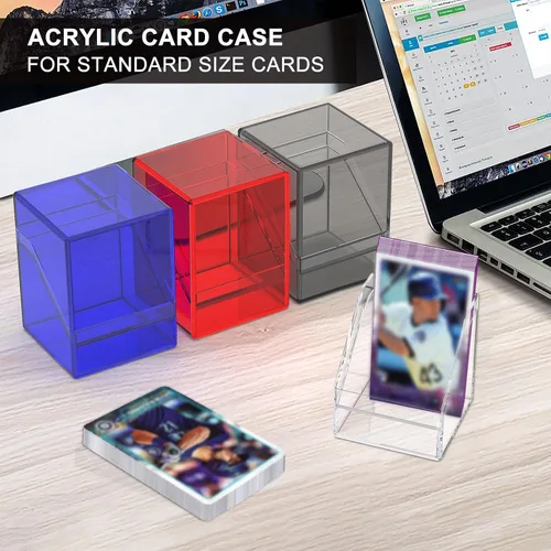 Miniatura 4 de KKU Paquete de 4 estuches para tarjetas, cajas de almacenamiento de tarjetas coleccionables, fundas acrílicas para tarjetas, caja de almacenamiento