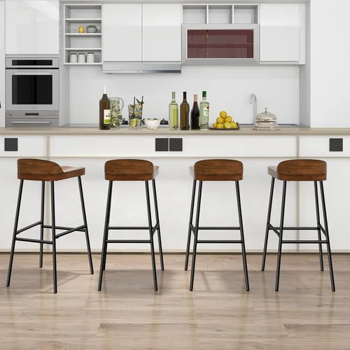 Miniatura 2 de COSTWAY Juego de 4 taburetes de bar industriales de 29 pulgadas con respaldo bajo y reposapiés, patas de metal, silla de altura de mostrador