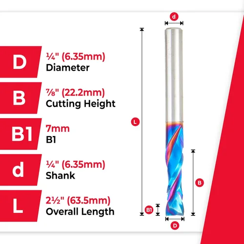 Miniatura 4 de Amana Tool 46170-K-5 Paquete de 5 CNC SC Spektra Extreme Tool Life Coated Compresión Espiral 1/4 D x 7/8 CH x 1/4 SHK x 2-1/2 pulgadas de largo 2