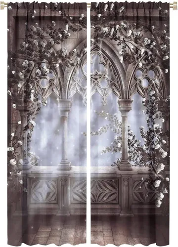 Miniatura 30 de Cortinas góticas con diseño de luna de Halloween, historia, puerta espeluznante, fondo de terror, vela, ficción, patrón de impresión, sala de estar