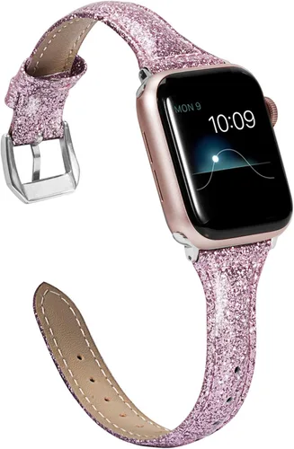 Miniatura 11 de Wearlizer - Correa de repuesto de piel fina con purpurina compatible con correas de Apple Watch de 1.496 in, 1.575 in, 1.654 in, 1.732 in