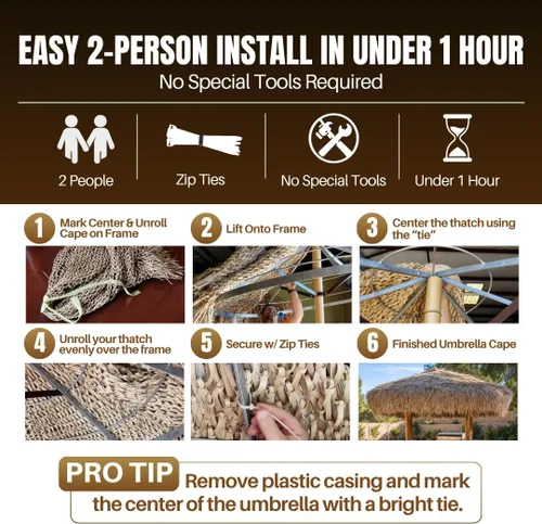 Miniatura 5 de Paja mexicana de paja – Sombrilla Tiki de 12 pies para sombra al aire libre, patio, barras Tiki – Cubierta de césped natural ecológica, fácil