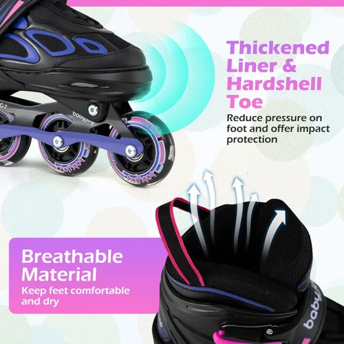 Miniatura 6 de BABY JOY Patines en línea, 4 tamaños ajustables para niños con ruedas iluminadas para niños de 5 a 14 años, divertidos patines iluminadores