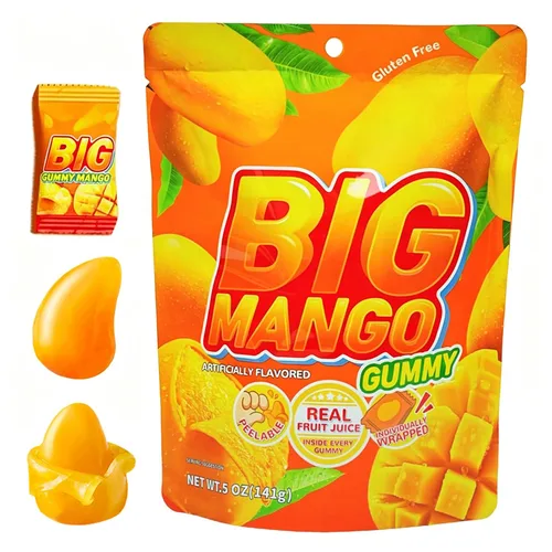 Luckycare Gomitas de mango grande de 5 onzas, gomita de mango pelable envuelta individualmente con puré real, masticable, sin gluten, 1 paquete