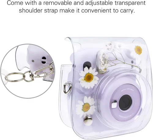 Miniatura 6 de Mini11 - Funda transparente para Instax Mini 11/9/8/8+/40 Cámara instantánea con flores secas de PVC con correa ajustable
