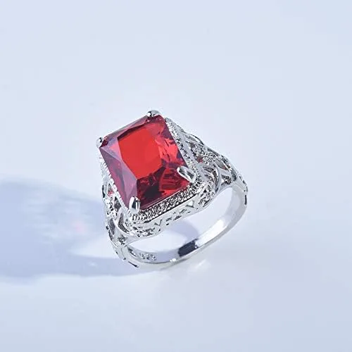 Miniatura 6 de Elegant Huge Tanzanite 925 Silver Ruby Ring Emerald-Cut AAA CZ Engagement Ring Red Oversized Rectangular 3A Zircon Engagement Ring for Women
