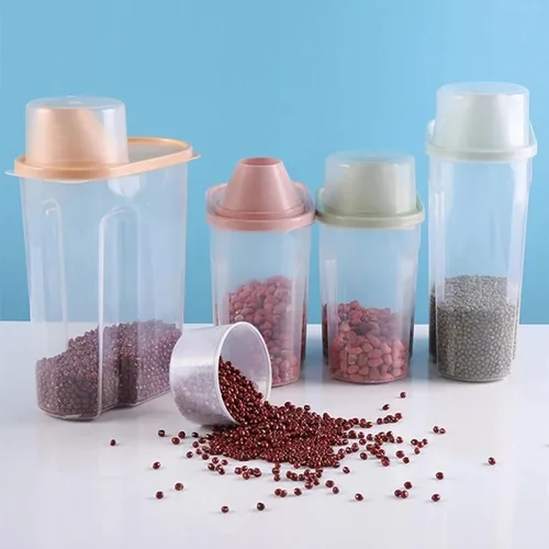 Miniatura 6 de 2 contenedores de almacenamiento de arroz, 1.9L y 2.5L, recipiente hermético para alimentos con boquilla de vertido, taza medidora para avena