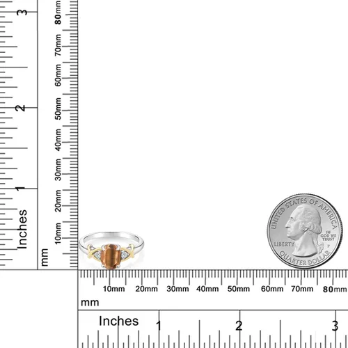 Miniatura 30 de Anillo de compromiso de oro amarillo de 10 quilates y plata 925 con piedra natal y diamantes cultivados en laboratorio para mujer, ovalado de 0.315
