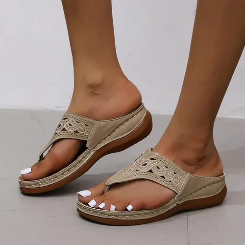 Miniatura 16 de Sandalias ortopédicas para mujer, pantuflas para caminar con soporte de arco, sandalias casuales antideslizantes A4# Caqui