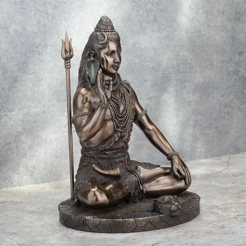 Miniatura 4 de Veronese Design Lord Shiva en meditación Pose Hindú Dios fundido en frío Resina Acabado Bronce Antiguo Estatua Escultura