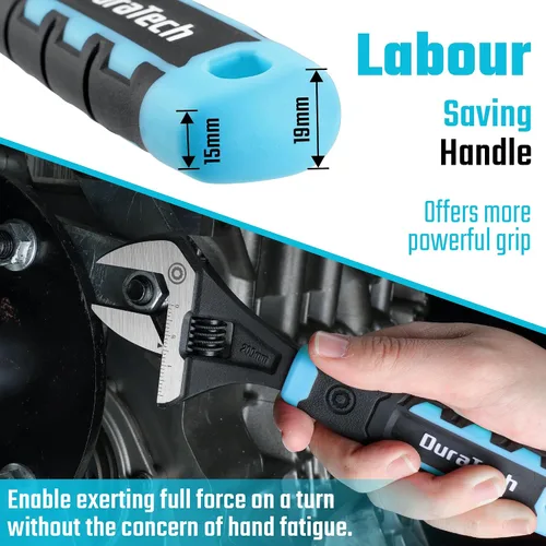 Miniatura 4 de DURATECH Llave ajustable de 8 pulgadas, llave de fontanería de apertura de mandíbula ancha, acero CR-V, SAE y escala métrica marcada, agarre Negro