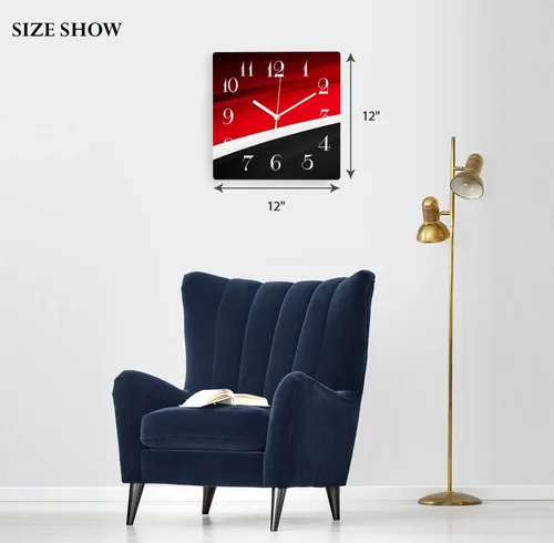 Miniatura 4 de ArtSocket Reloj de pared de madera silencioso sin tictac, rojo, negro y blanco, línea abstracta moderna, onda cuadrada, relojes de pared decorativos