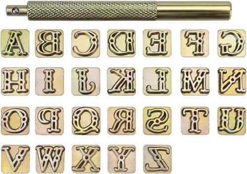 Miniatura 8 de Yoption Juego de 37 piezas de sellos de letras y números, 26 letras del alfabeto y 10 números impresos de cuero, herramientas de sello de cuero