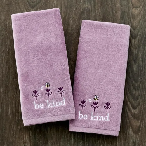 Miniatura 2 de SKL Home Bee Kind - Juego de 2 toallas de mano bordadas 100% algodón, decorativas para baño, cocina, bar y regalo, lavanda