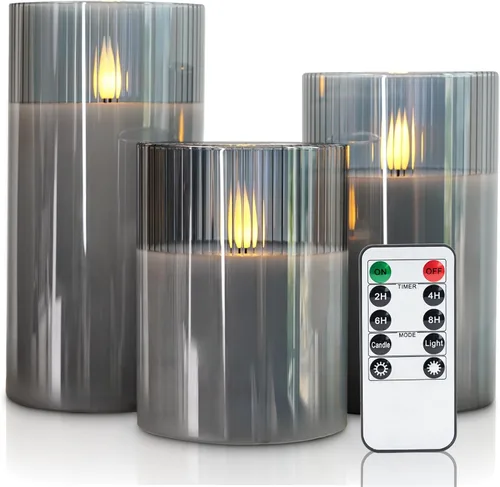 Miniatura 12 de Amagic Velas de cristal transparente sin llama que funcionan con pilas, temporizador, control remoto, velas LED de pilar, funcionan