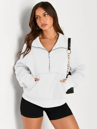 Miniatura 3 de AUTOMET Womens Sweatshirts Half Zip Cropped Pullover Fleece Quarter Zipper Hoodies Fall outfits Clothes Thumb Hole