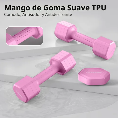 Miniatura 4 de Juego de 2 mancuernas ajustables, juego de mancuernas 4 en 1, pesas de mano para mujeres en casa, juego de mancuernas de 5 libras con mango cómodo